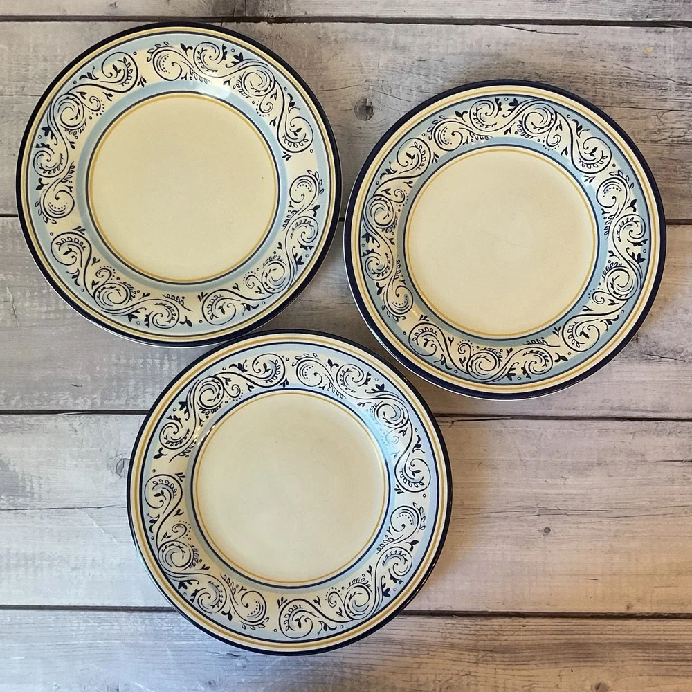 Better Homes And Gardens Renes Salad Dessert Plates Blue Scrolls Set Of 3 Lot #2